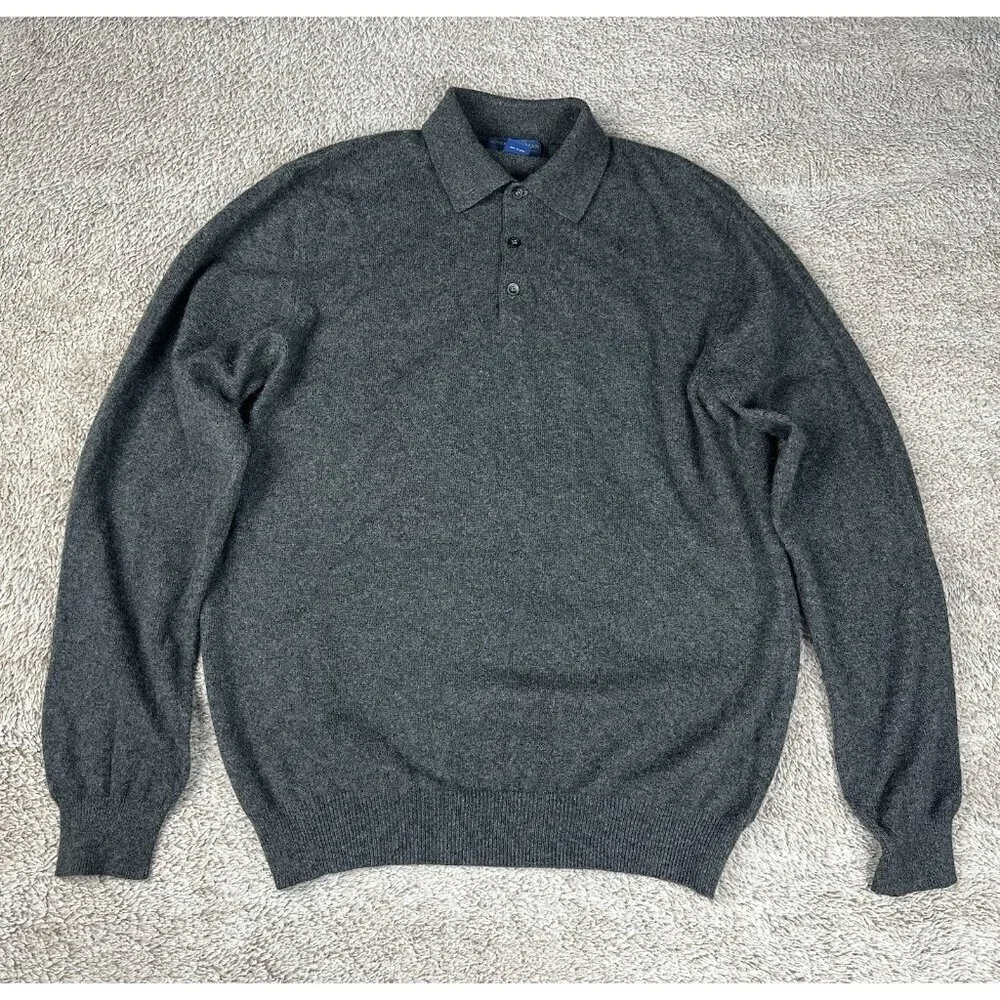 Joseph & Lyman 100% Cashmere Polo Sweater Gray Charcoal Mens Small 3-Button